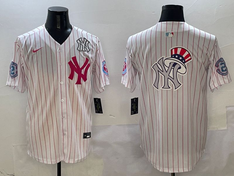 Men New York Yankees Blank White Stripe Jointly Name Nike 2025 MLB Jersey style 18